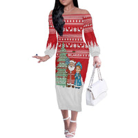 Belarus Christmas Family Matching Off The Shoulder Long Sleeve Dress and Hawaiian Shirt with Ded Moroz Snow Maiden Christmas Tree and Nordic Pattern Design - Wonder Print Shop