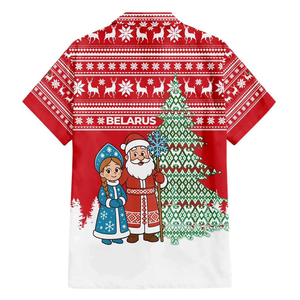Belarus Christmas Family Matching Off Shoulder Maxi Dress and Hawaiian Shirt with Ded Moroz Snow Maiden Christmas Tree and Nordic Pattern Design - Wonder Print Shop