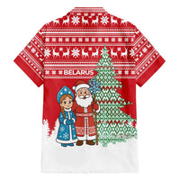 Belarus Christmas Family Matching Off Shoulder Maxi Dress and Hawaiian Shirt with Ded Moroz Snow Maiden Christmas Tree and Nordic Pattern Design - Wonder Print Shop