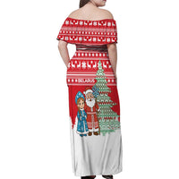 Belarus Christmas Family Matching Off Shoulder Maxi Dress and Hawaiian Shirt with Ded Moroz Snow Maiden Christmas Tree and Nordic Pattern Design - Wonder Print Shop