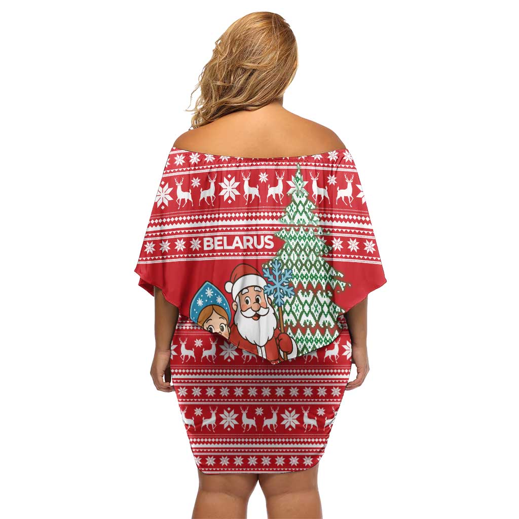 Belarus Christmas Family Matching Off Shoulder Short Dress and Hawaiian Shirt with Ded Moroz Snow Maiden Christmas Tree and Nordic Pattern Design - Wonder Print Shop