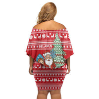 Belarus Christmas Family Matching Off Shoulder Short Dress and Hawaiian Shirt with Ded Moroz Snow Maiden Christmas Tree and Nordic Pattern Design - Wonder Print Shop