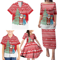 Belarus Christmas Family Matching Puletasi and Hawaiian Shirt with Ded Moroz Snow Maiden Christmas Tree and Nordic Pattern Design - Wonder Print Shop