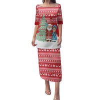 Belarus Christmas Family Matching Puletasi and Hawaiian Shirt with Ded Moroz Snow Maiden Christmas Tree and Nordic Pattern Design - Wonder Print Shop
