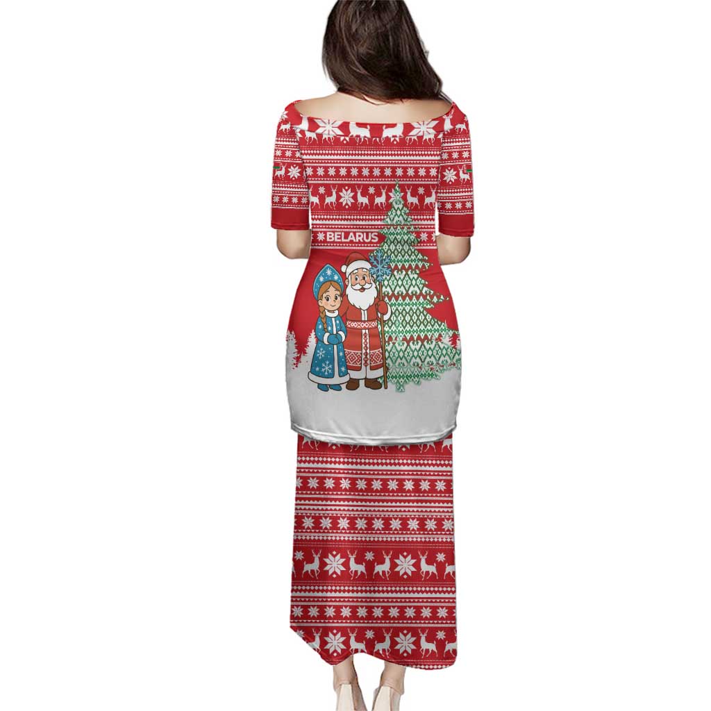 Belarus Christmas Family Matching Puletasi and Hawaiian Shirt with Ded Moroz Snow Maiden Christmas Tree and Nordic Pattern Design - Wonder Print Shop