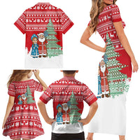 Belarus Christmas Family Matching Short Sleeve Bodycon Dress and Hawaiian Shirt with Ded Moroz Snow Maiden Christmas Tree and Nordic Pattern Design - Wonder Print Shop
