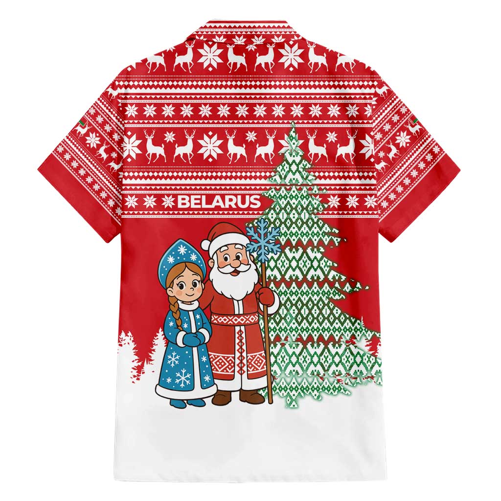 Belarus Christmas Family Matching Short Sleeve Bodycon Dress and Hawaiian Shirt with Ded Moroz Snow Maiden Christmas Tree and Nordic Pattern Design - Wonder Print Shop