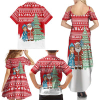 Belarus Christmas Family Matching Summer Maxi Dress and Hawaiian Shirt with Ded Moroz Snow Maiden Christmas Tree and Nordic Pattern Design - Wonder Print Shop