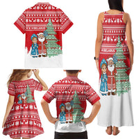Belarus Christmas Family Matching Tank Maxi Dress and Hawaiian Shirt with Ded Moroz Snow Maiden Christmas Tree and Nordic Pattern Design - Wonder Print Shop