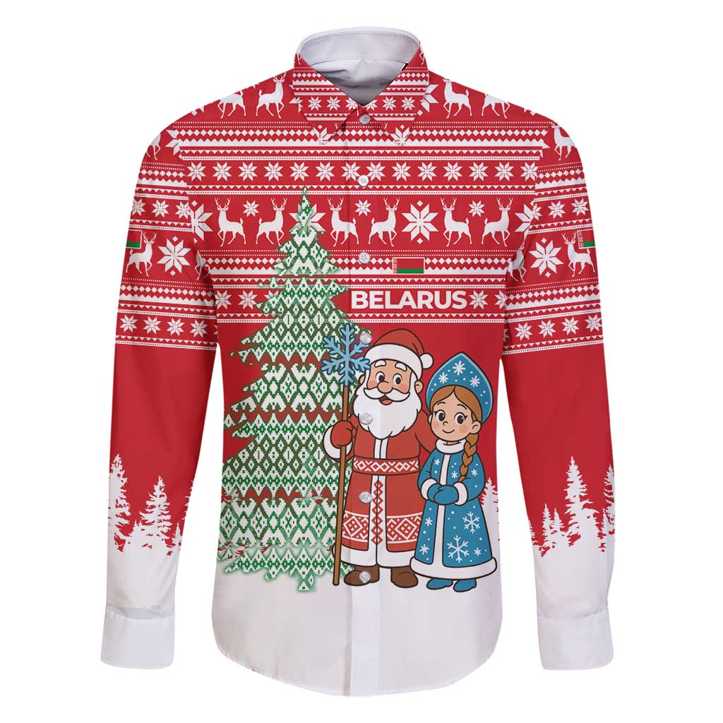 Belarus Christmas Family Matching Tank Maxi Dress and Hawaiian Shirt with Ded Moroz Snow Maiden Christmas Tree and Nordic Pattern Design - Wonder Print Shop
