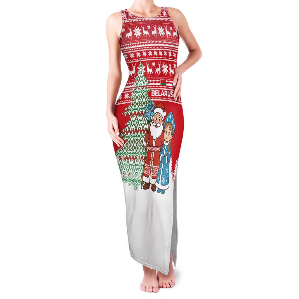 Belarus Christmas Family Matching Tank Maxi Dress and Hawaiian Shirt with Ded Moroz Snow Maiden Christmas Tree and Nordic Pattern Design - Wonder Print Shop