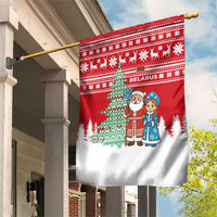Belarus Christmas Garden Flag with Ded Moroz Snow Maiden Christmas Tree and Nordic Pattern Design - Wonder Print Shop