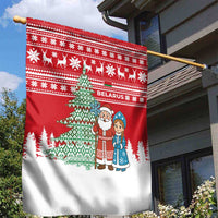 Belarus Christmas Garden Flag with Ded Moroz Snow Maiden Christmas Tree and Nordic Pattern Design - Wonder Print Shop