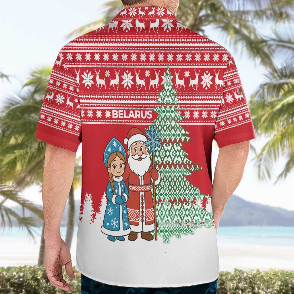 Belarus Christmas Hawaiian Shirt with Ded Moroz Snow Maiden Christmas Tree and Nordic Pattern Design - Wonder Print Shop