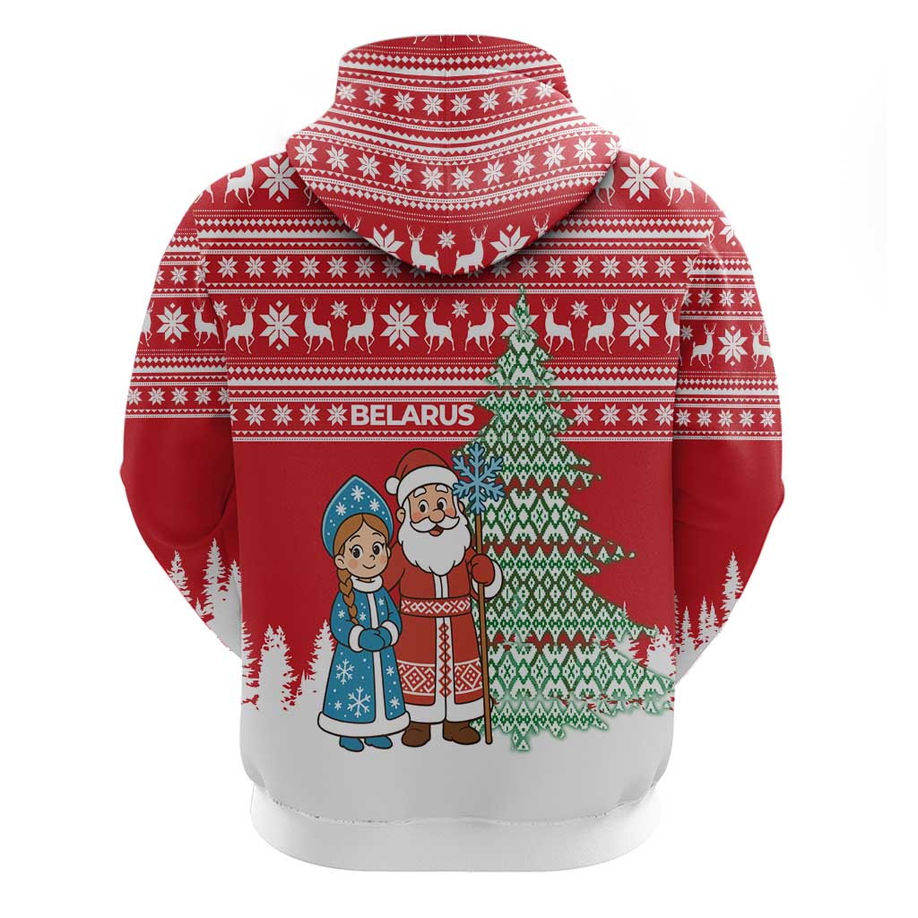 Belarus Christmas Hoodie with Ded Moroz Snow Maiden Christmas Tree and Nordic Pattern Design - Wonder Print Shop