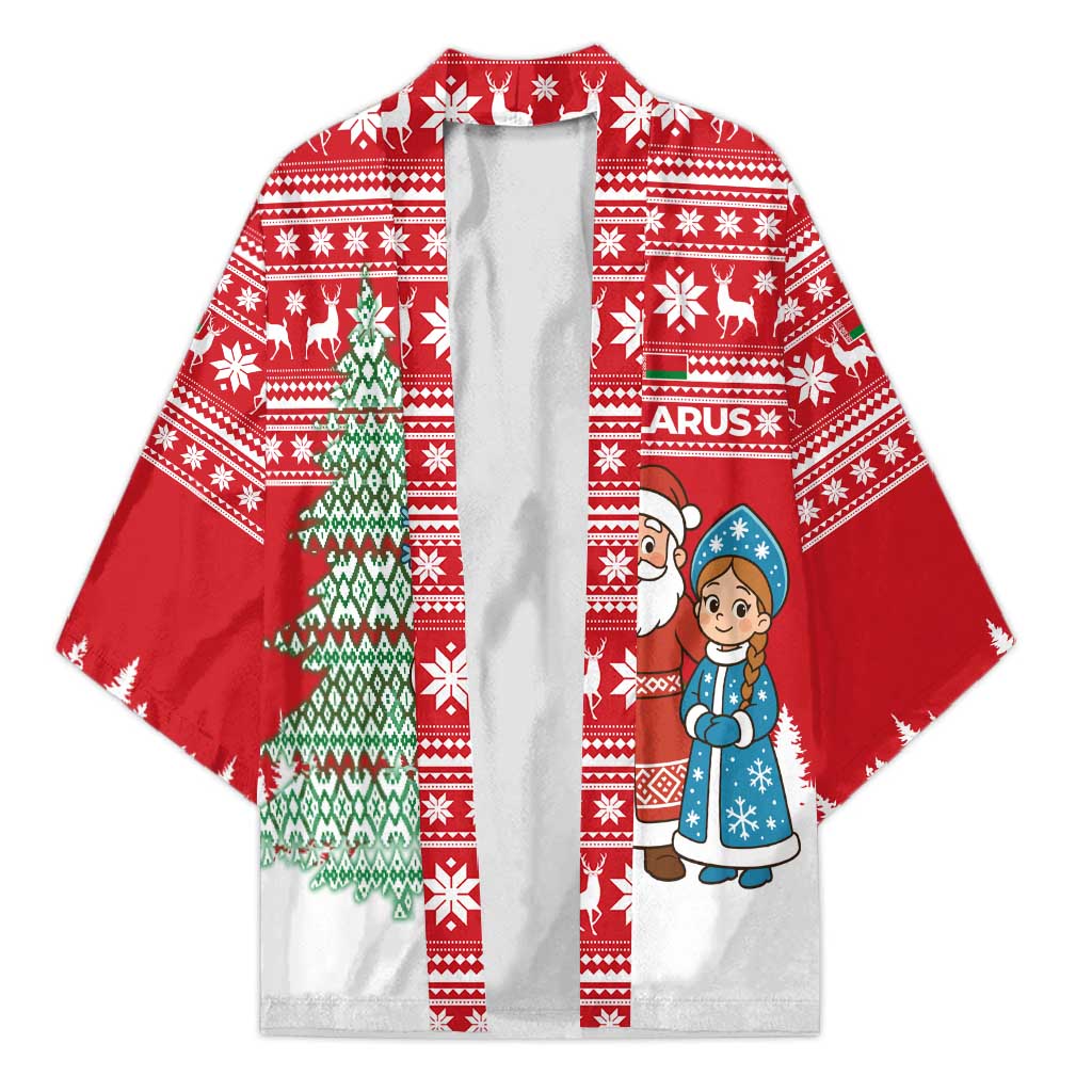 Belarus Christmas Kimono with Ded Moroz Snow Maiden Christmas Tree and Nordic Pattern Design - Wonder Print Shop