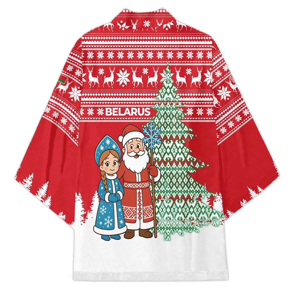 Belarus Christmas Kimono with Ded Moroz Snow Maiden Christmas Tree and Nordic Pattern Design - Wonder Print Shop