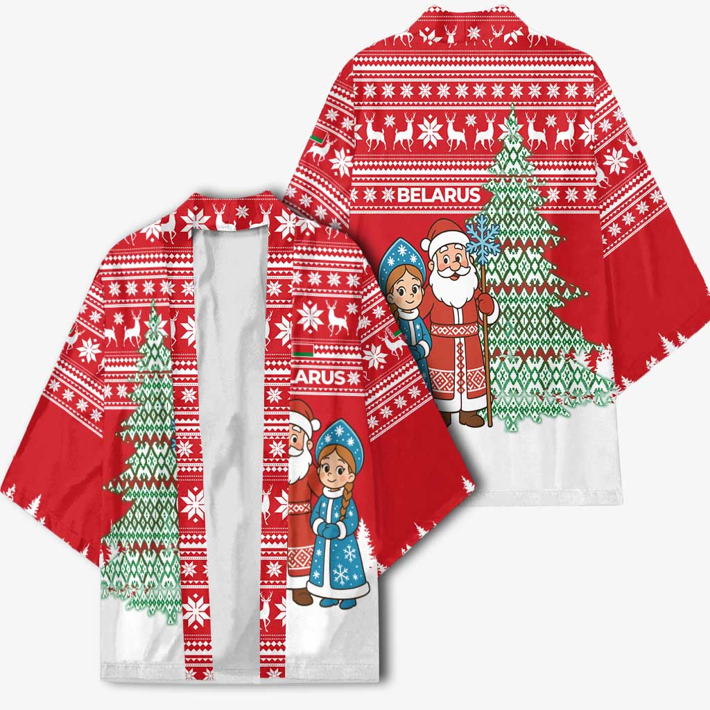 Belarus Christmas Kimono with Ded Moroz Snow Maiden Christmas Tree and Nordic Pattern Design - Wonder Print Shop