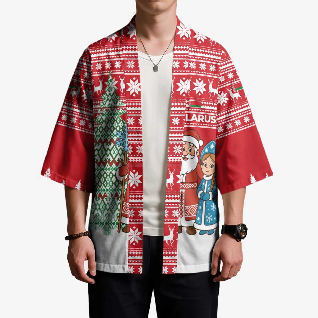Belarus Christmas Kimono with Ded Moroz Snow Maiden Christmas Tree and Nordic Pattern Design - Wonder Print Shop