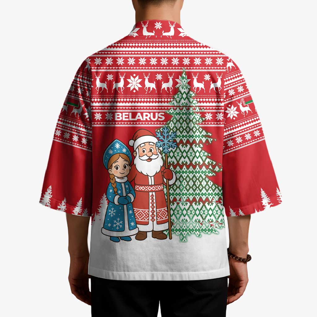 Belarus Christmas Kimono with Ded Moroz Snow Maiden Christmas Tree and Nordic Pattern Design - Wonder Print Shop