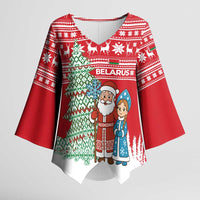 Belarus Christmas Kimono Sleeve Blouse with Ded Moroz Snow Maiden Christmas Tree and Nordic Pattern Design - Wonder Print Shop