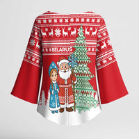 Belarus Christmas Kimono Sleeve Blouse with Ded Moroz Snow Maiden Christmas Tree and Nordic Pattern Design - Wonder Print Shop