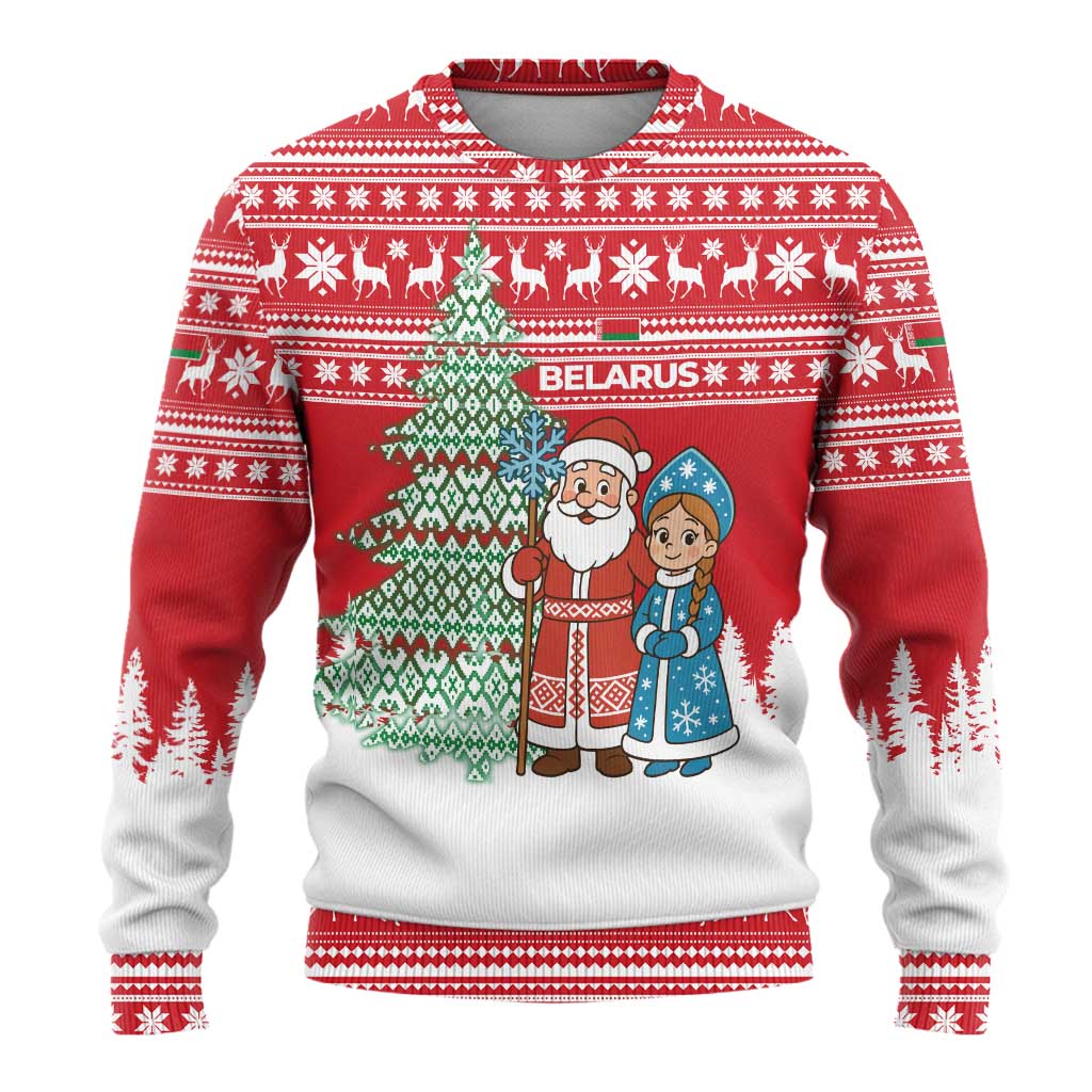 Belarus Christmas Ugly Christmas Sweater with Ded Moroz Snow Maiden Christmas Tree and Nordic Pattern Design - Wonder Print Shop