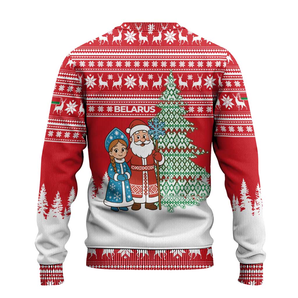 Belarus Christmas Ugly Christmas Sweater with Ded Moroz Snow Maiden Christmas Tree and Nordic Pattern Design - Wonder Print Shop