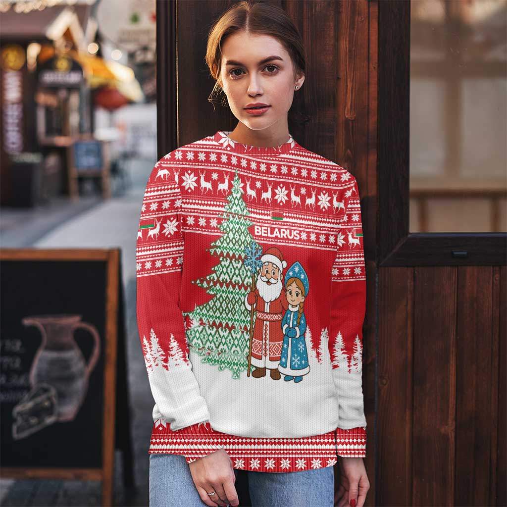 Belarus Christmas Ugly Christmas Sweater with Ded Moroz Snow Maiden Christmas Tree and Nordic Pattern Design - Wonder Print Shop