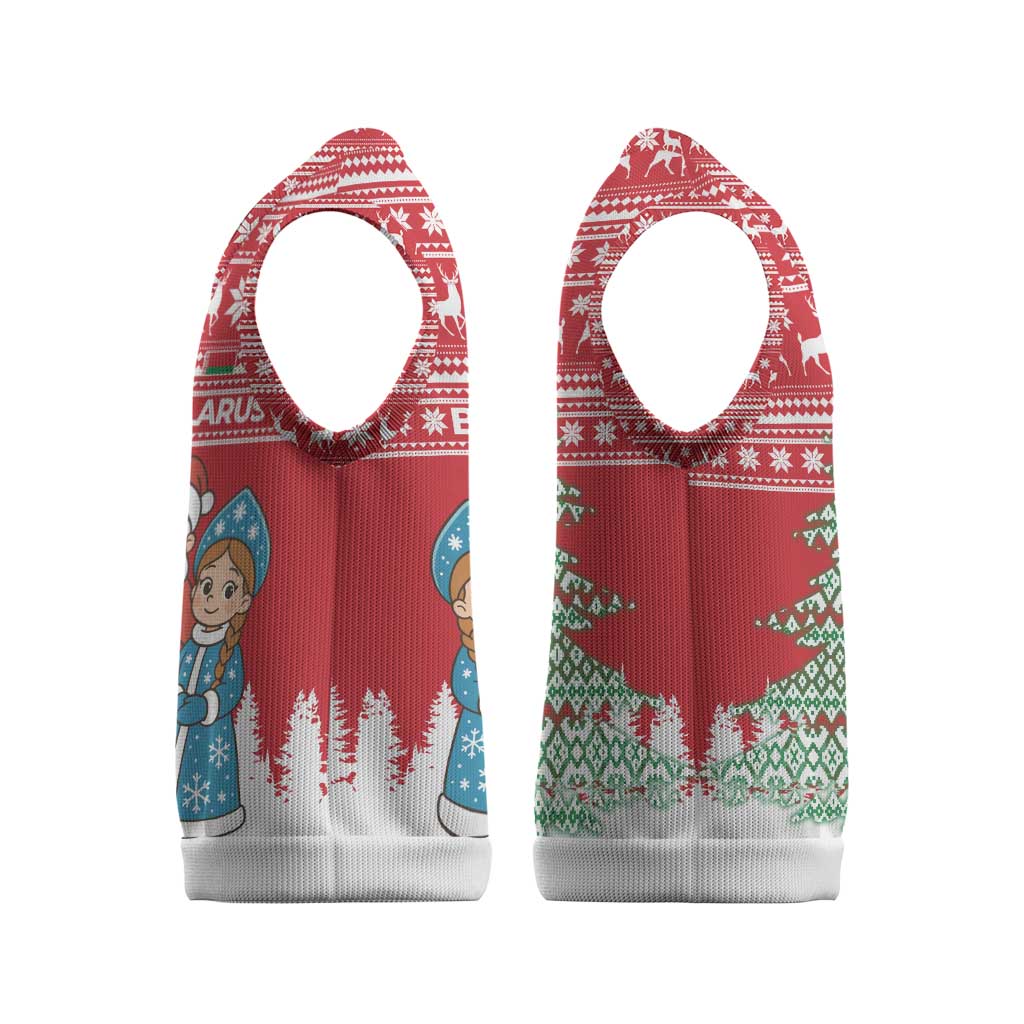 Belarus Christmas Knitted V-Neck Vest with Ded Moroz Snow Maiden Christmas Tree and Nordic Pattern Design - Wonder Print Shop