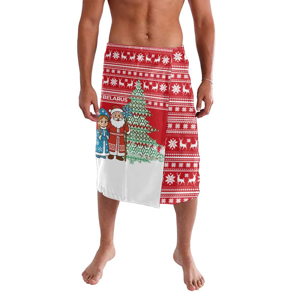 Belarus Christmas Lavalava with Ded Moroz Snow Maiden Christmas Tree and Nordic Pattern Design - Wonder Print Shop