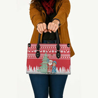 Belarus Christmas Leather Bag with Ded Moroz Snow Maiden Christmas Tree and Nordic Pattern Design - Wonder Print Shop