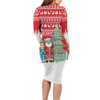 Belarus Christmas Long Sleeve Bodycon Dress with Ded Moroz Snow Maiden Christmas Tree and Nordic Pattern Design - Wonder Print Shop