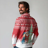 Belarus Christmas Long Sleeve Polo Shirt with Ded Moroz Snow Maiden Christmas Tree and Nordic Pattern Design - Wonder Print Shop