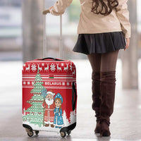 Belarus Christmas Luggage Cover with Ded Moroz Snow Maiden Christmas Tree and Nordic Pattern Design - Wonder Print Shop