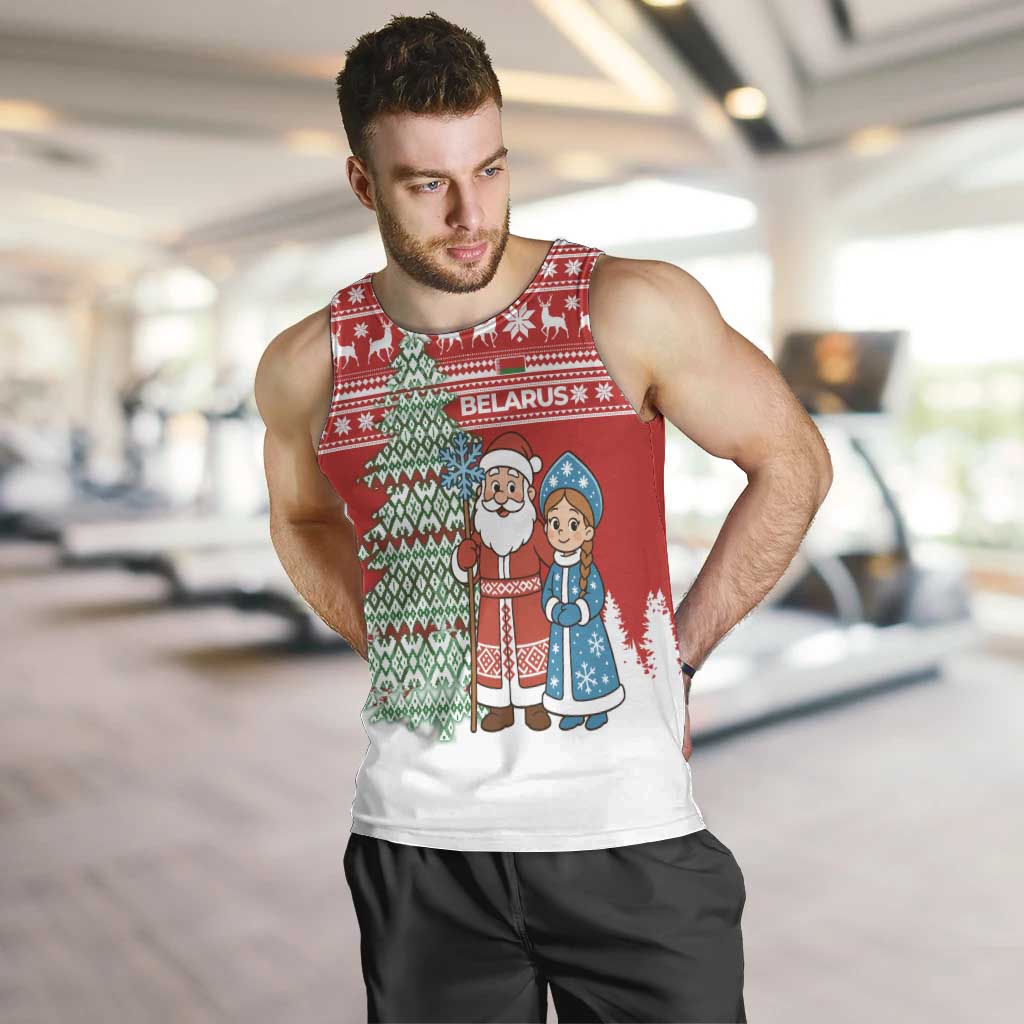 Belarus Christmas Men Tank Top with Ded Moroz Snow Maiden Christmas Tree and Nordic Pattern Design - Wonder Print Shop