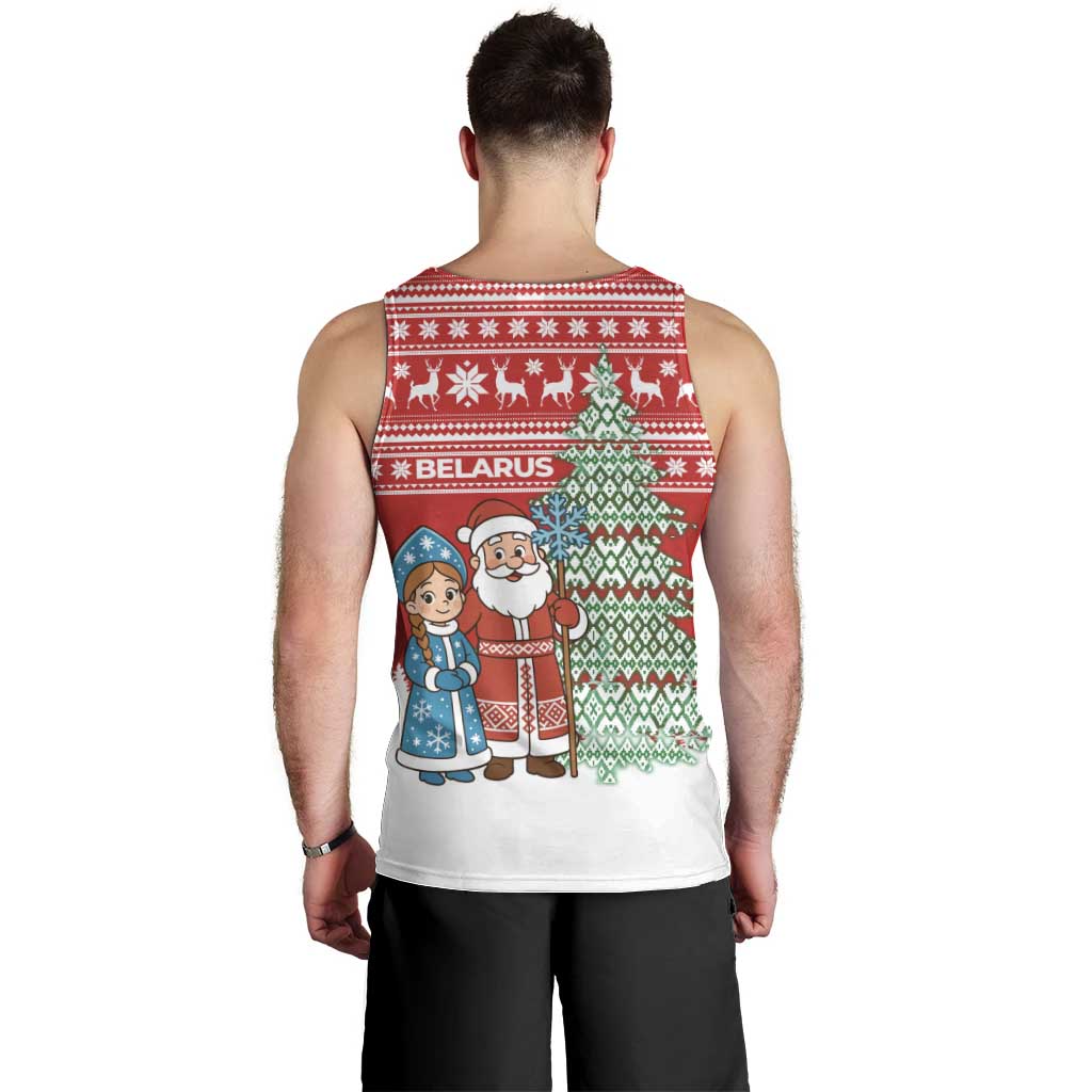 Belarus Christmas Men Tank Top with Ded Moroz Snow Maiden Christmas Tree and Nordic Pattern Design - Wonder Print Shop