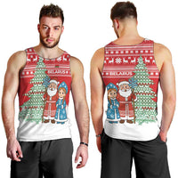 Belarus Christmas Men Tank Top with Ded Moroz Snow Maiden Christmas Tree and Nordic Pattern Design - Wonder Print Shop