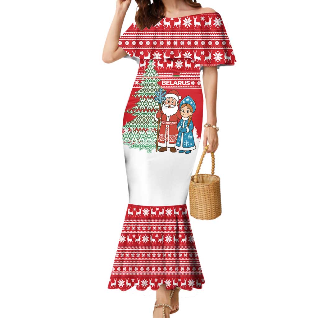Belarus Christmas Mermaid Dress with Ded Moroz Snow Maiden Christmas Tree and Nordic Pattern Design - Wonder Print Shop