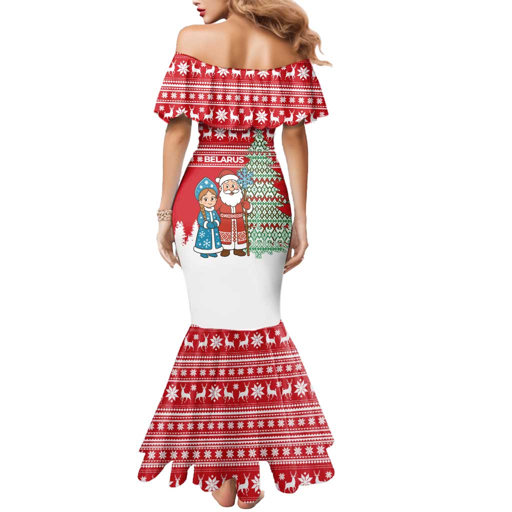 Belarus Christmas Mermaid Dress with Ded Moroz Snow Maiden Christmas Tree and Nordic Pattern Design - Wonder Print Shop