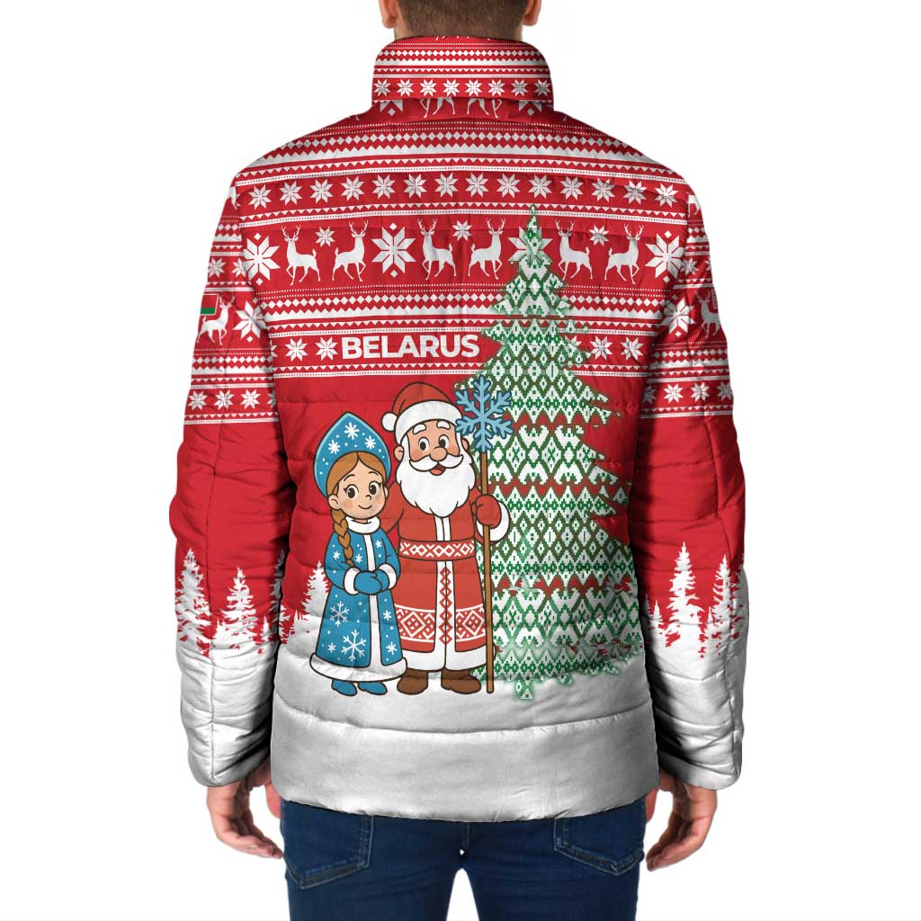 Belarus Christmas Padded Jacket with Ded Moroz Snow Maiden Christmas Tree and Nordic Pattern Design - Wonder Print Shop
