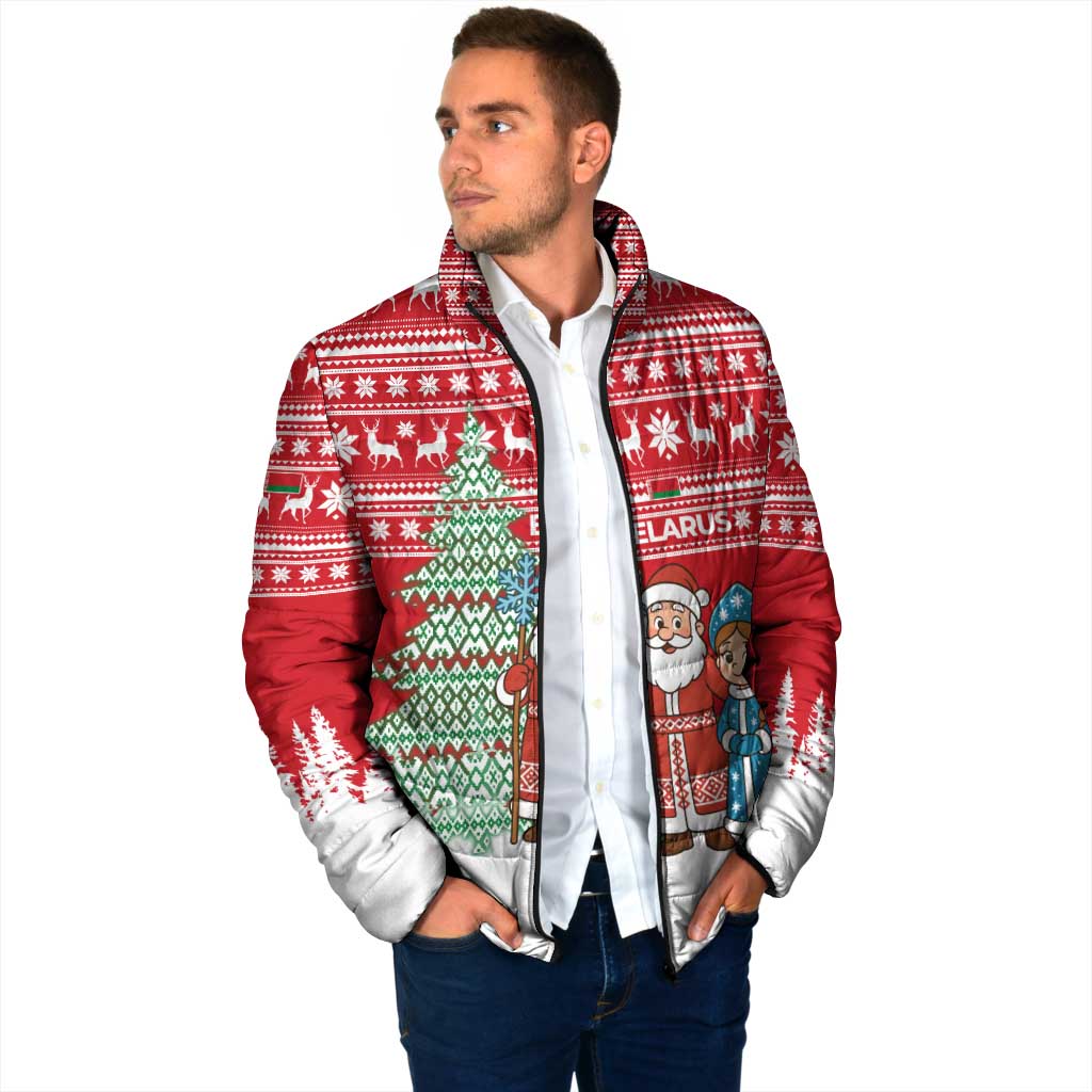 Belarus Christmas Padded Jacket with Ded Moroz Snow Maiden Christmas Tree and Nordic Pattern Design - Wonder Print Shop