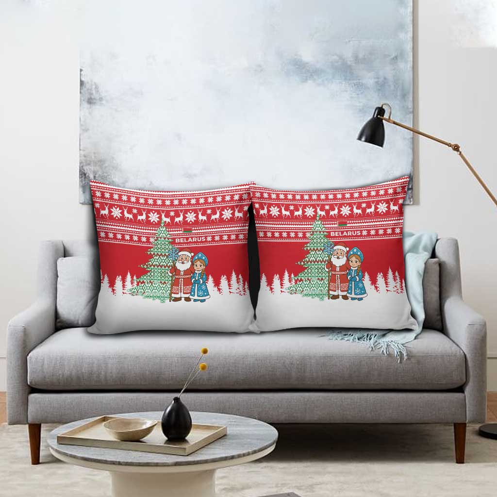 Belarus Christmas Pillow Cover with Ded Moroz Snow Maiden Christmas Tree and Nordic Pattern Design - Wonder Print Shop