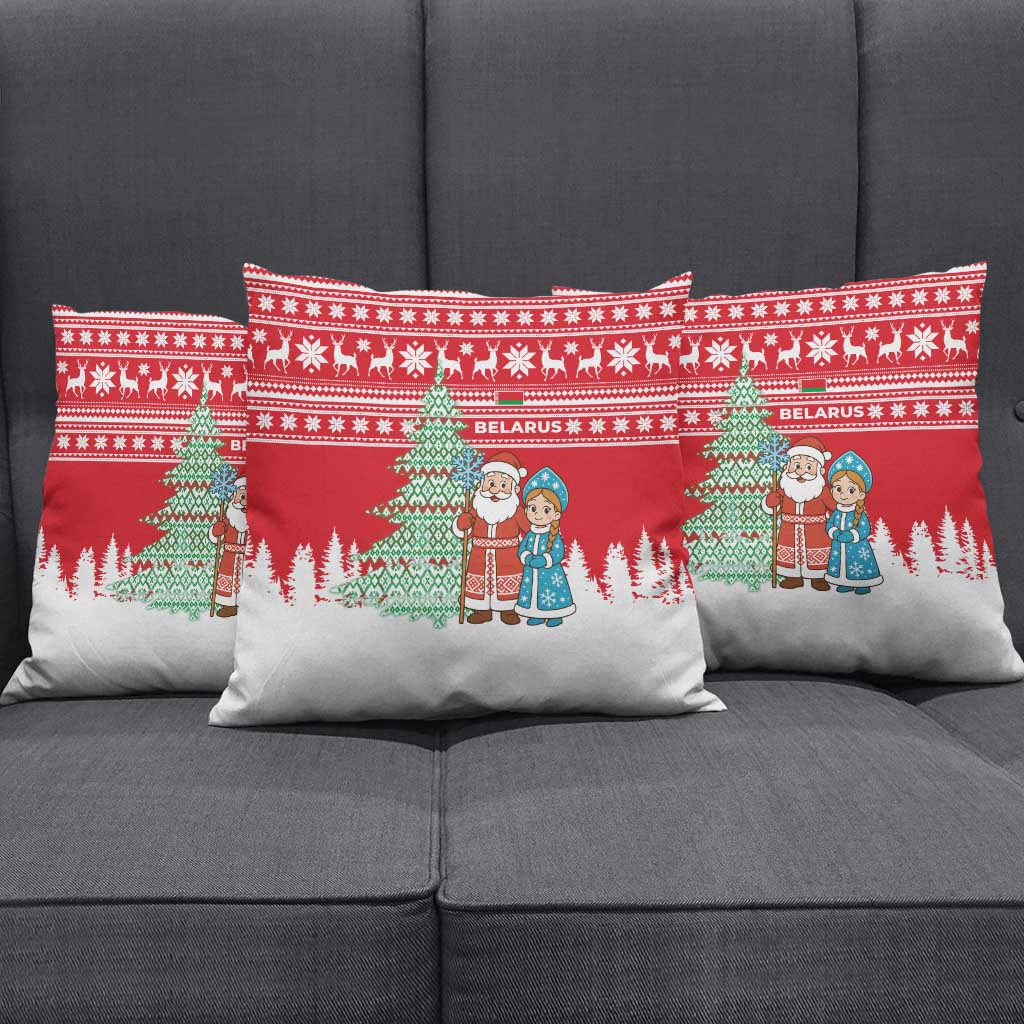 Belarus Christmas Pillow Cover with Ded Moroz Snow Maiden Christmas Tree and Nordic Pattern Design - Wonder Print Shop