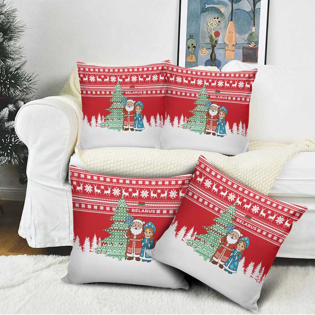 Belarus Christmas Pillow Cover with Ded Moroz Snow Maiden Christmas Tree and Nordic Pattern Design - Wonder Print Shop