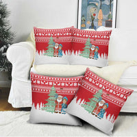 Belarus Christmas Pillow Cover with Ded Moroz Snow Maiden Christmas Tree and Nordic Pattern Design - Wonder Print Shop