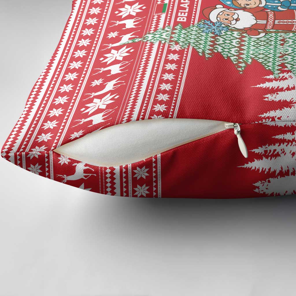 Belarus Christmas Pillow Cover with Ded Moroz Snow Maiden Christmas Tree and Nordic Pattern Design - Wonder Print Shop