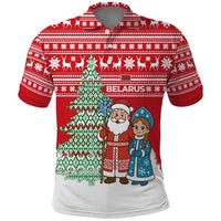 Belarus Christmas Polo Shirt with Ded Moroz Snow Maiden Christmas Tree and Nordic Pattern Design - Wonder Print Shop