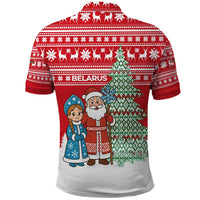Belarus Christmas Polo Shirt with Ded Moroz Snow Maiden Christmas Tree and Nordic Pattern Design - Wonder Print Shop