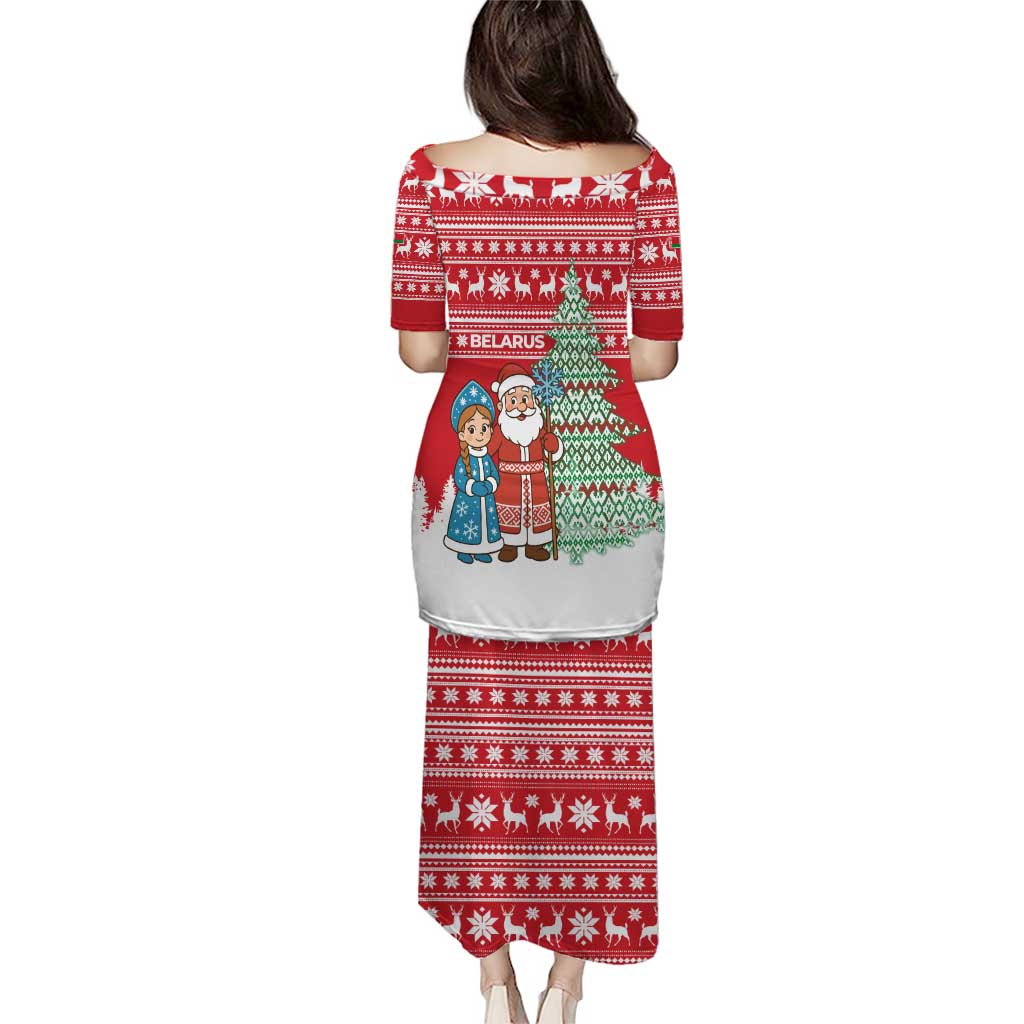 Belarus Christmas Puletasi with Ded Moroz Snow Maiden Christmas Tree and Nordic Pattern Design - Wonder Print Shop